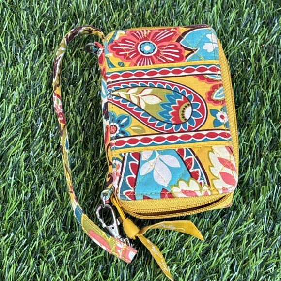 Vera Bradley Zip Around Wristlet Wallet Floral Yellow Multicolor Quilted - Picture 7 of 9